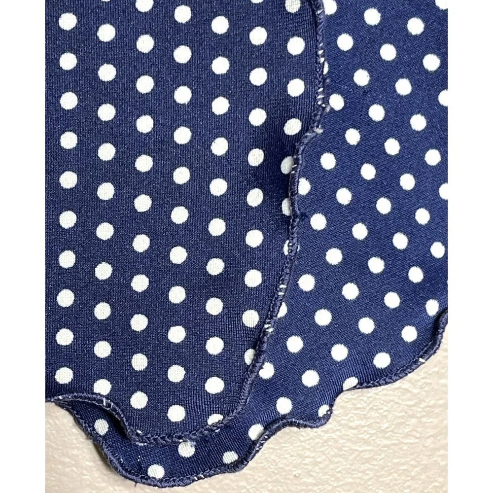Vintage Scarf Lettuce Edge Polka Dot Blue 29"x9" Classic Chic Womens - Picture 7 of 8
